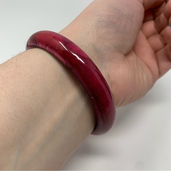 Vintage Magenta Red Purple Pink Wood Painted Classic Slim Bangle - Picture 8 of 13